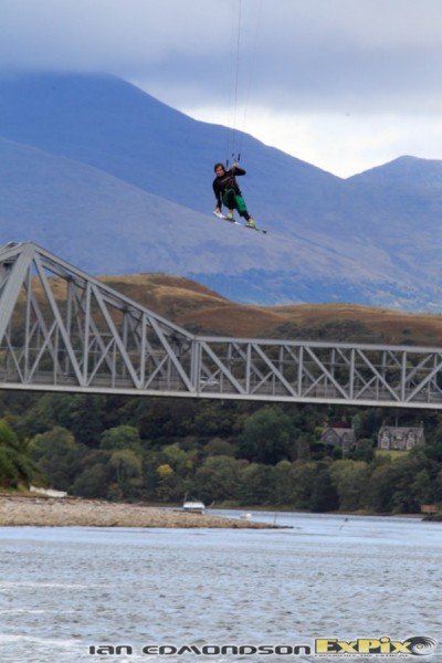 Dave Robertson boosting above the bridge